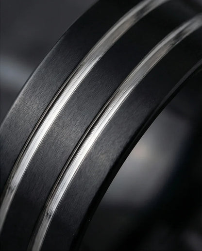 The Dual Meridian: Matte Black & Silver Inlay Band
