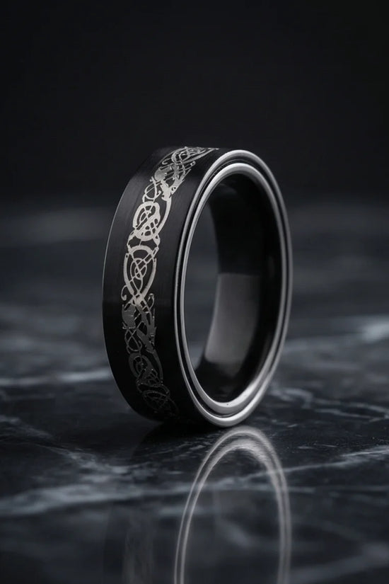 The Nordic Dragon: Matte Black Celtic Spinner Band