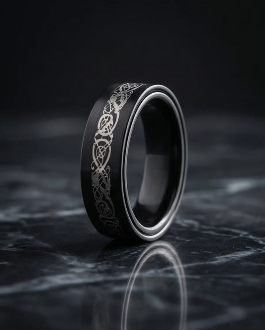 The Nordic Dragon: Matte Black Celtic Spinner Band