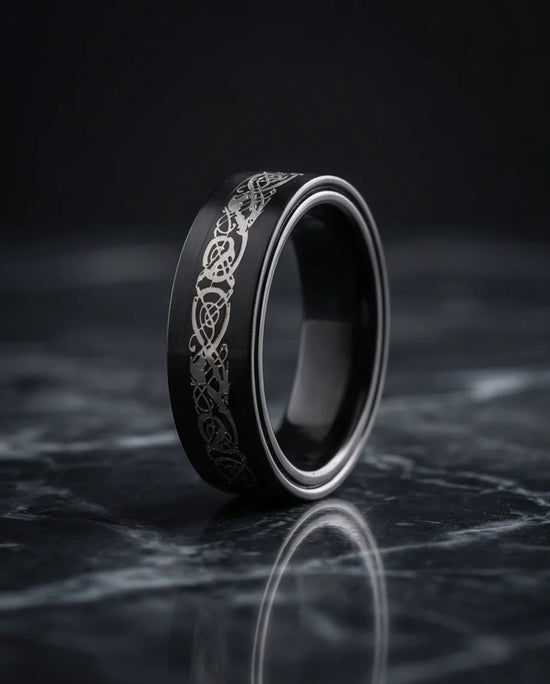 The Nordic Dragon: Matte Black Celtic Spinner Band