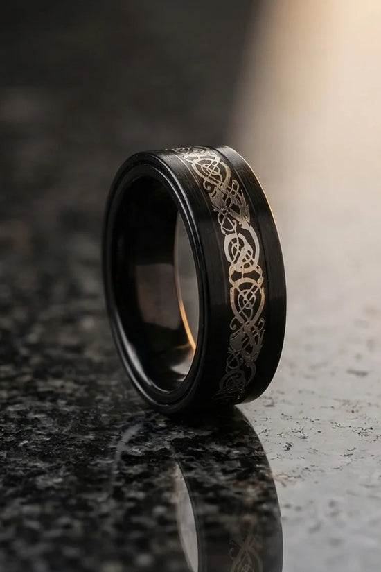 The Nordic Dragon: Matte Black Celtic Spinner Band