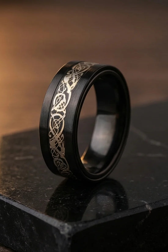 The Nordic Dragon: Matte Black Celtic Spinner Band