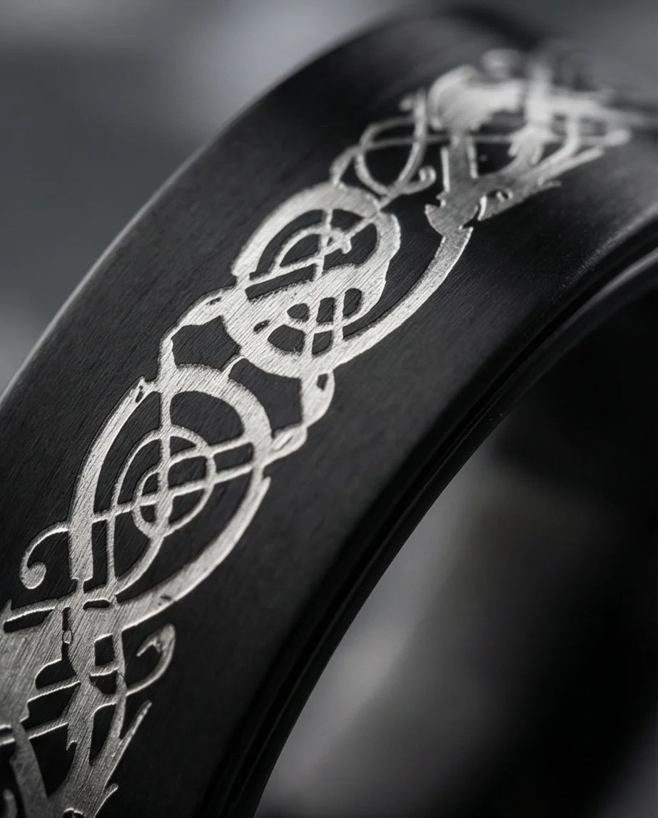 The Nordic Dragon: Matte Black Celtic Spinner Band