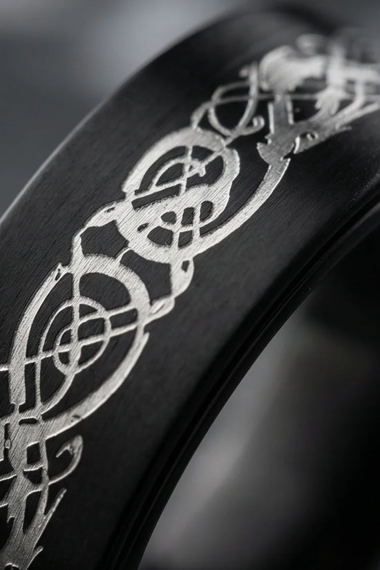 The Nordic Dragon: Matte Black Celtic Spinner Band