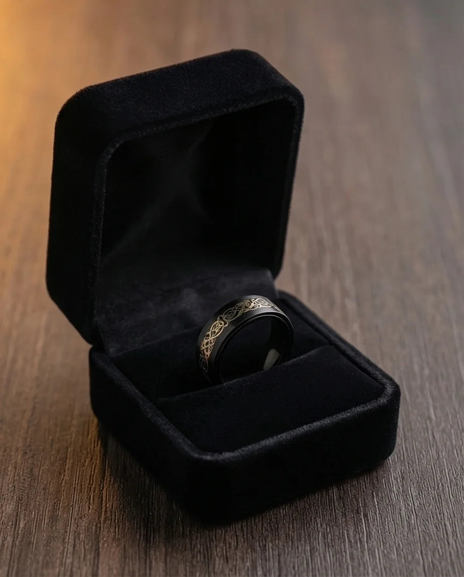 The Nordic Dragon: Matte Black Celtic Spinner Band