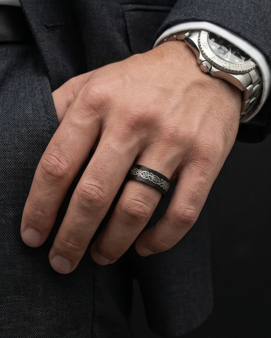 The Nordic Dragon: Matte Black Celtic Spinner Band