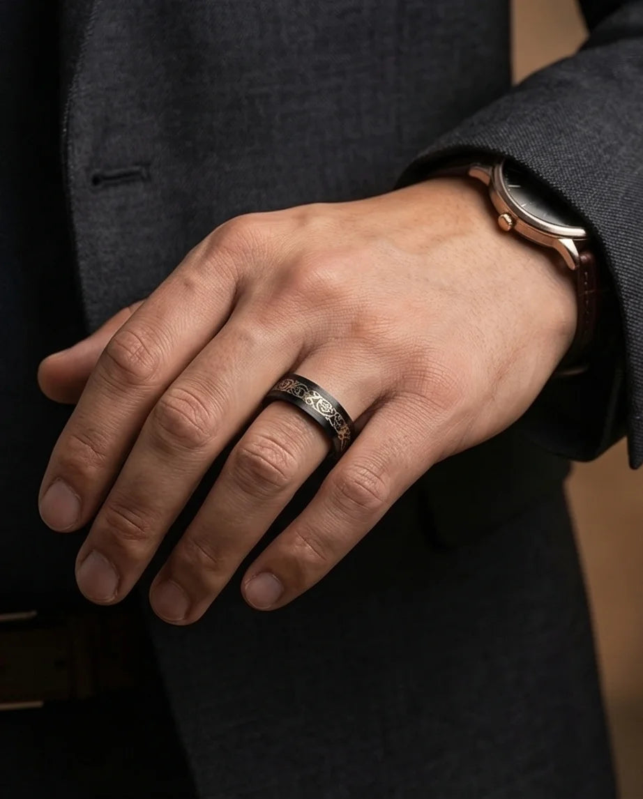 The Nordic Dragon: Matte Black Celtic Spinner Band