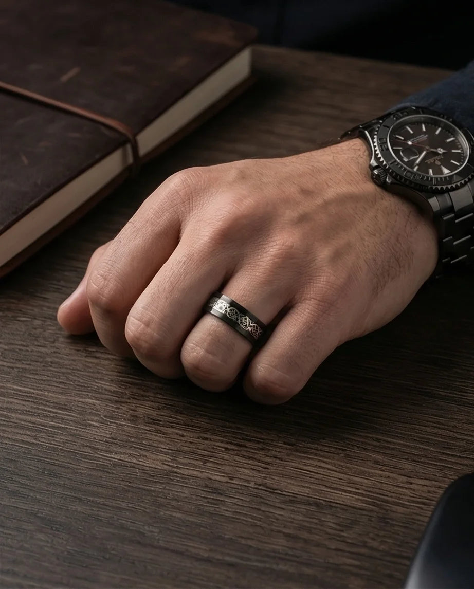 The Nordic Dragon: Matte Black Celtic Spinner Band