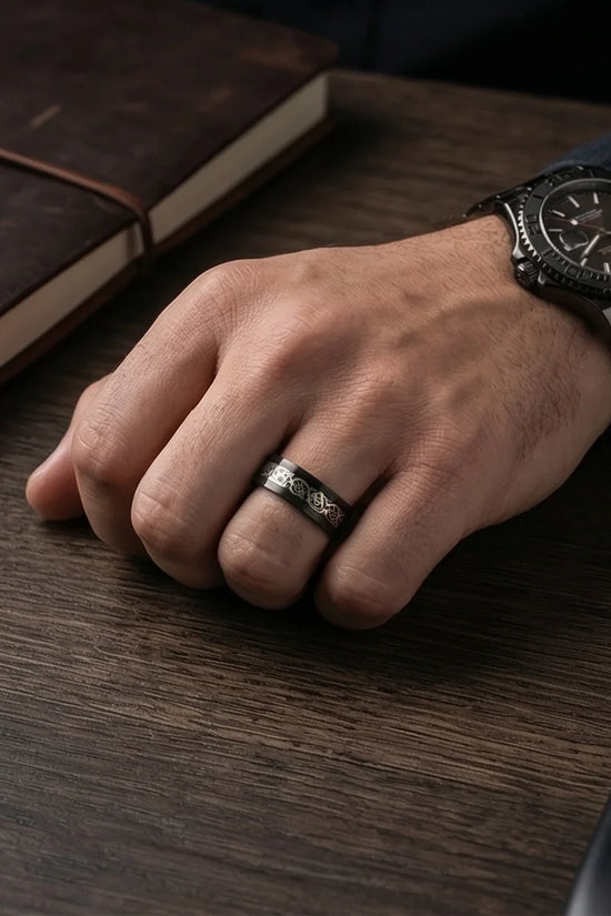 The Nordic Dragon: Matte Black Celtic Spinner Band