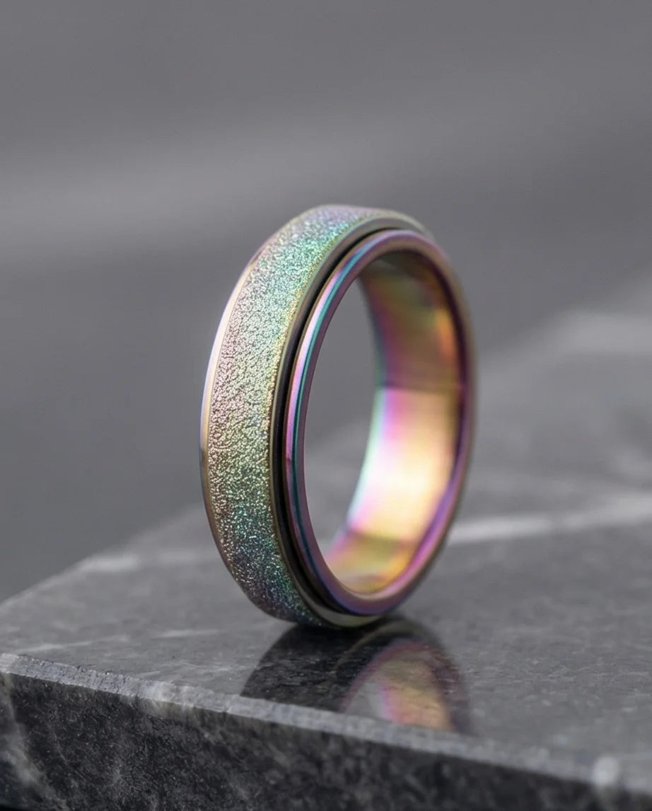Cyber Spark: Prismatic Texture Fidget Spinner Ring