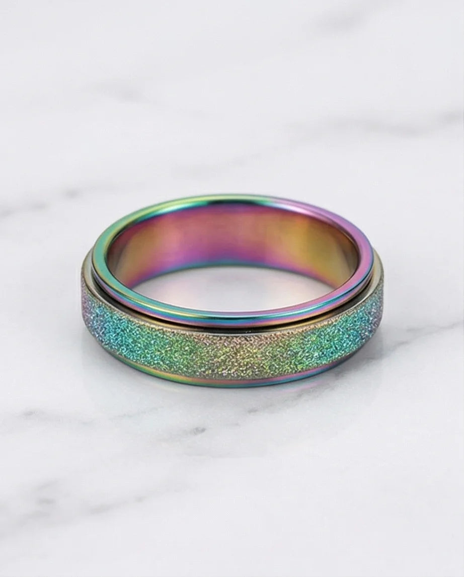 Cyber Spark: Prismatic Texture Fidget Spinner Ring