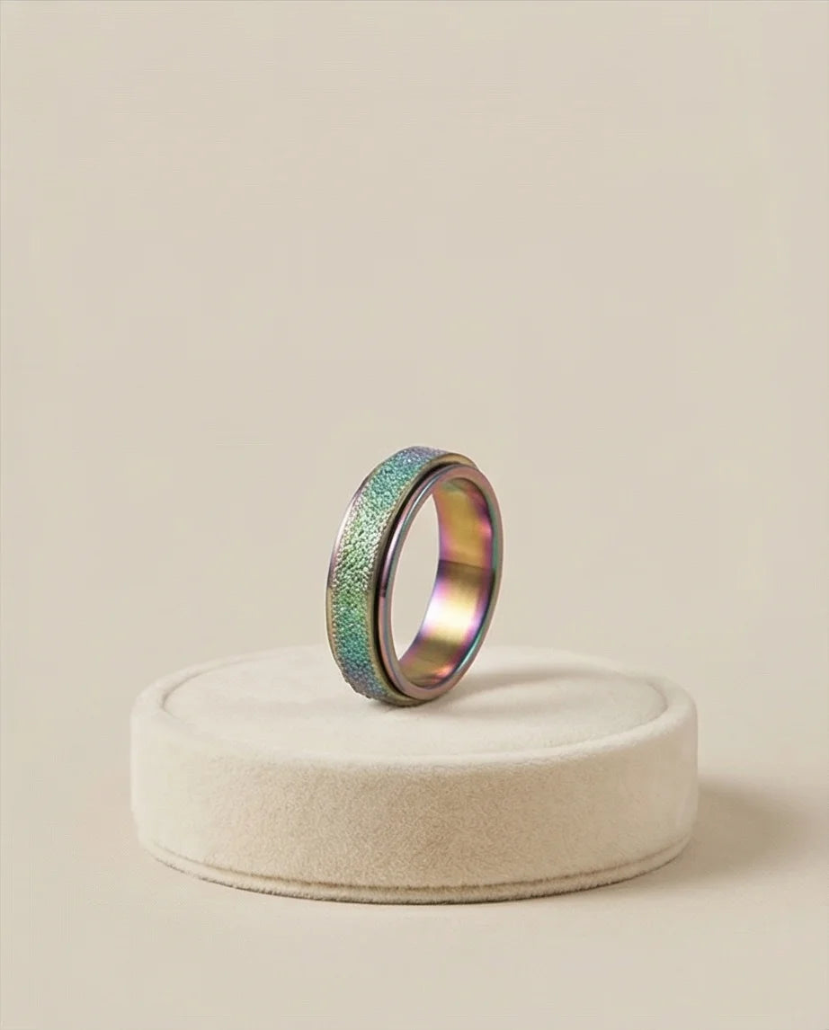 Cyber Spark: Prismatic Texture Fidget Spinner Ring