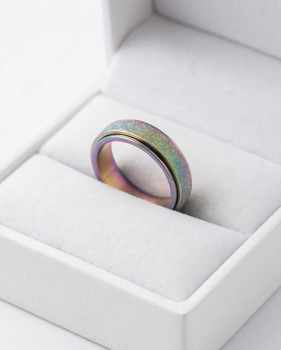 Cyber Spark: Prismatic Texture Fidget Spinner Ring