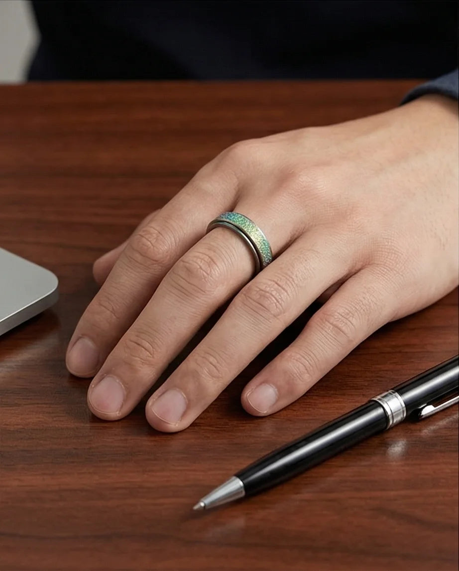 Cyber Spark: Prismatic Texture Fidget Spinner Ring