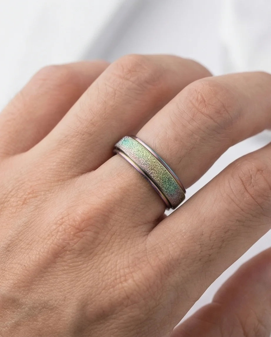 Cyber Spark: Prismatic Texture Fidget Spinner Ring
