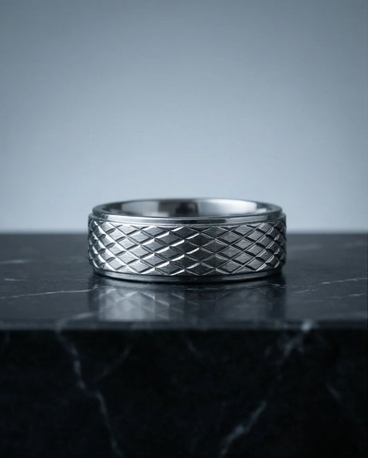 Diamond Meridian: Textured Industrial Statement Ring
