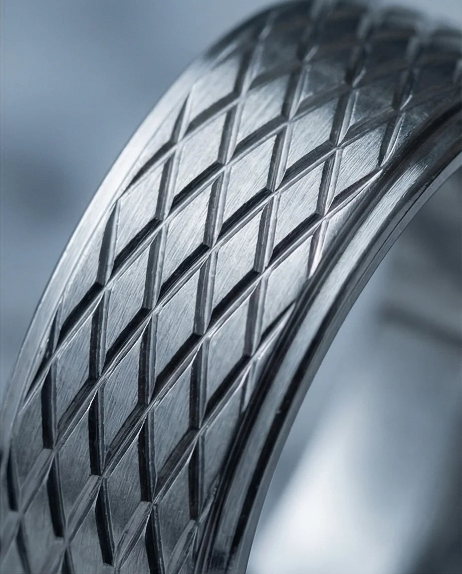 Diamond Meridian: Textured Industrial Statement Ring