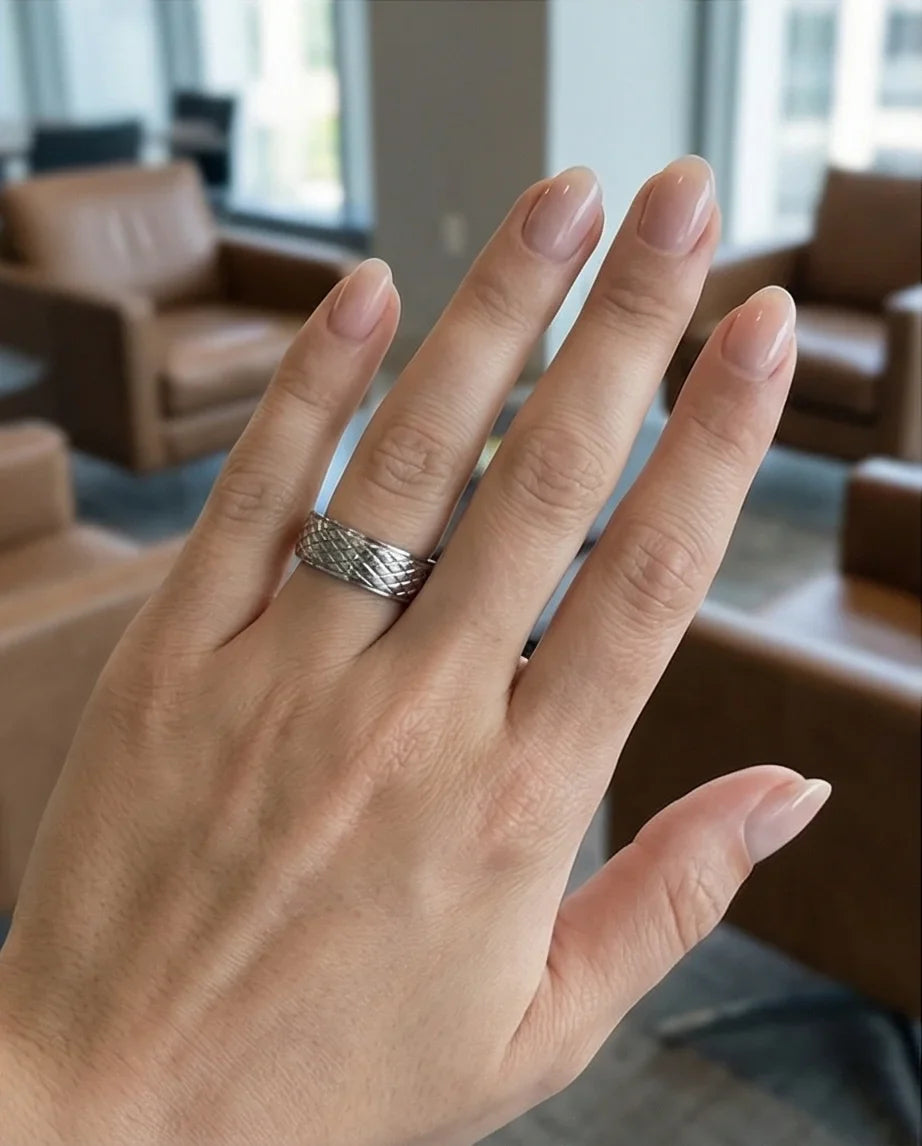 Diamond Meridian: Textured Industrial Statement Ring