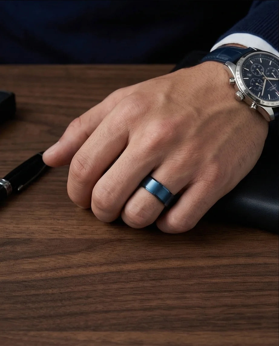 Midnight Azure: Matte Blue Minimalist Ring