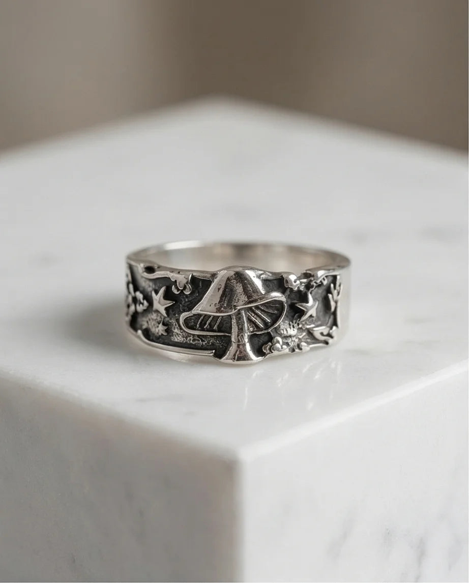 Celestial Toadstool: Midnight Forest Star Ring