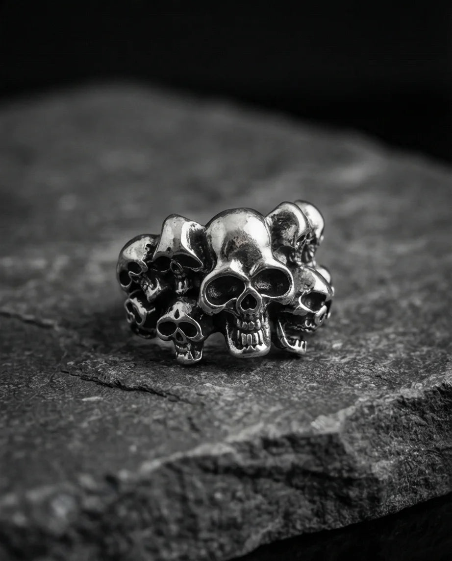 Eternal Shadow: Oxidized Skull Pile Ring