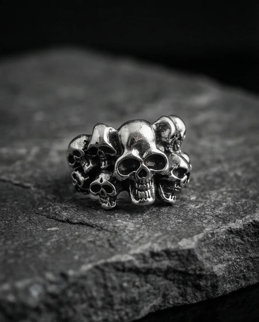 Eternal Shadow: Oxidized Skull Pile Ring