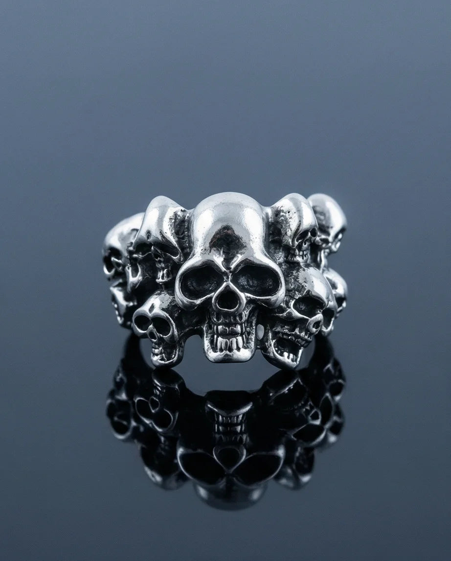 Eternal Shadow: Oxidized Skull Pile Ring