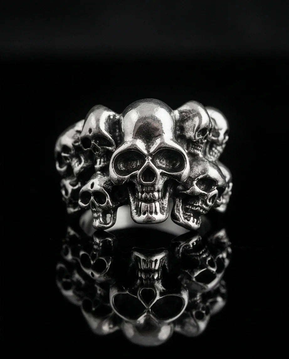 Eternal Shadow: Oxidized Skull Pile Ring