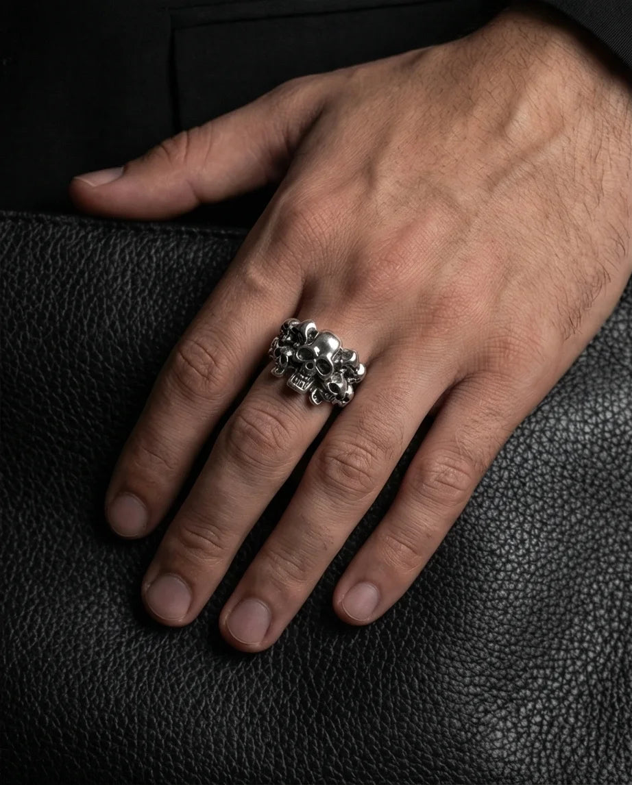 Eternal Shadow: Oxidized Skull Pile Ring