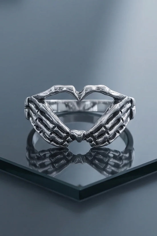 Eternal Embrace: Skeleton Heart Hands Ring