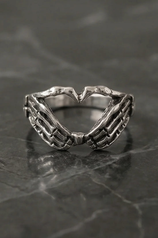 Eternal Embrace: Skeleton Heart Hands Ring