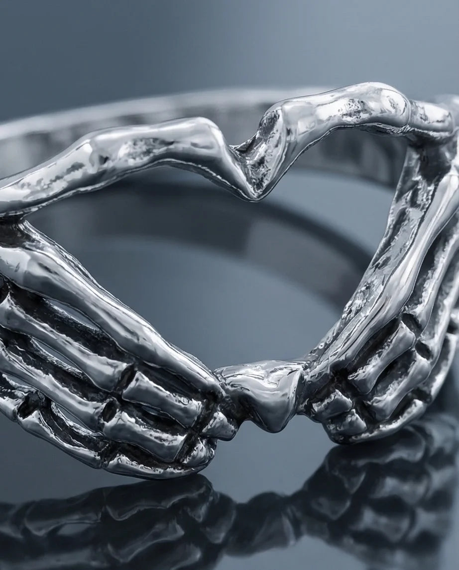 Eternal Embrace: Skeleton Heart Hands Ring