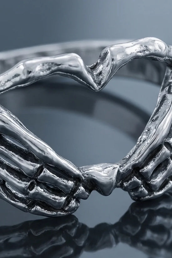 Eternal Embrace: Skeleton Heart Hands Ring