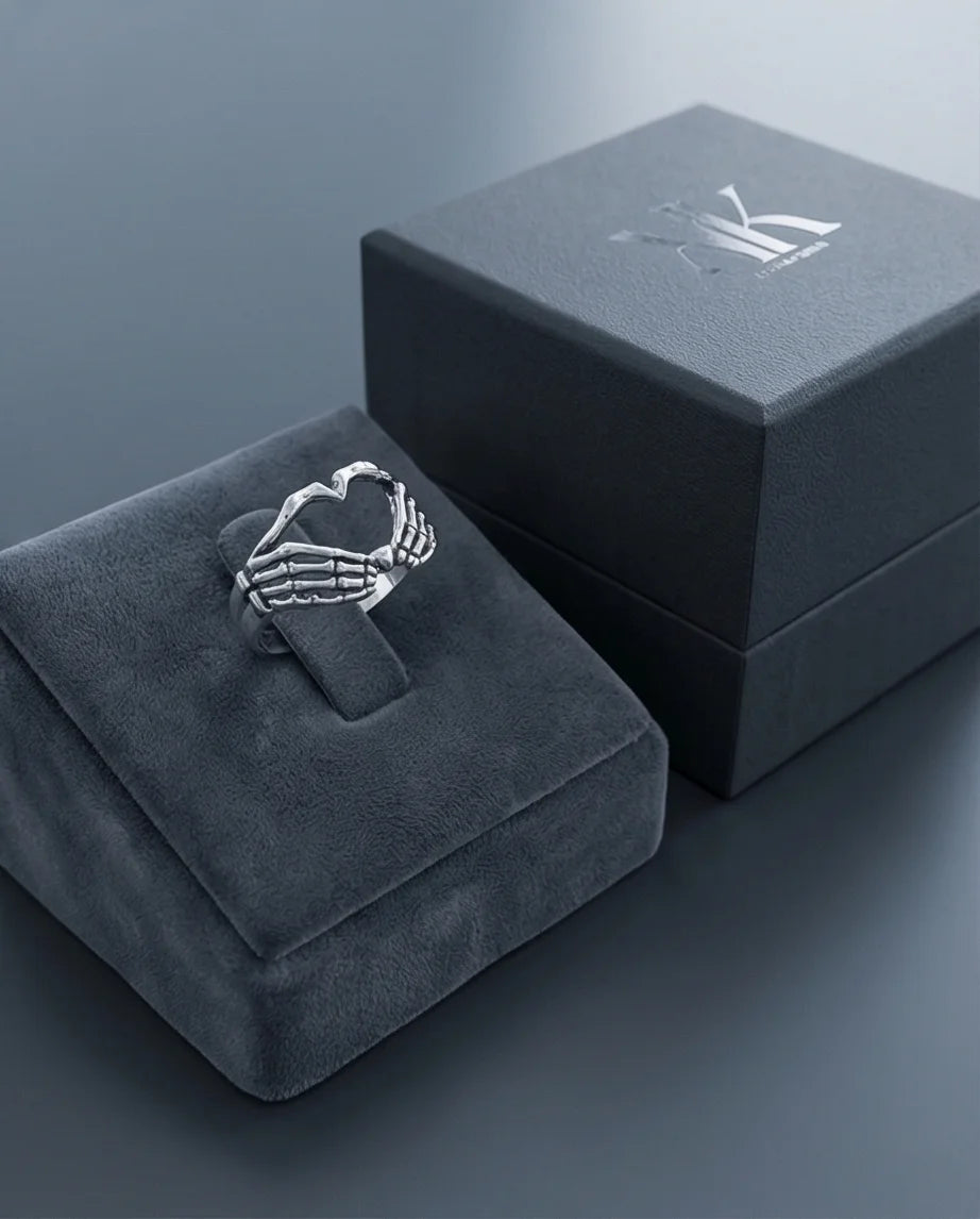 Eternal Embrace: Skeleton Heart Hands Ring