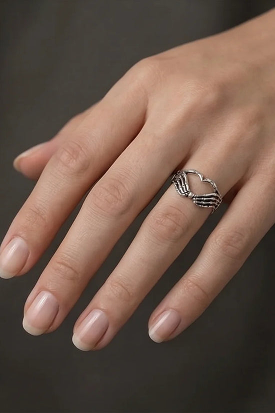 Eternal Embrace: Skeleton Heart Hands Ring