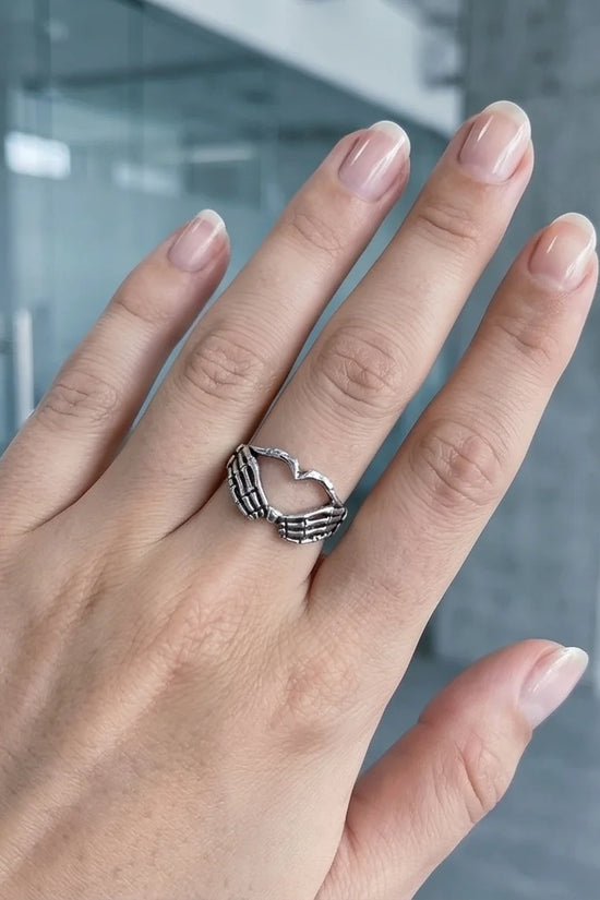 Eternal Embrace: Skeleton Heart Hands Ring
