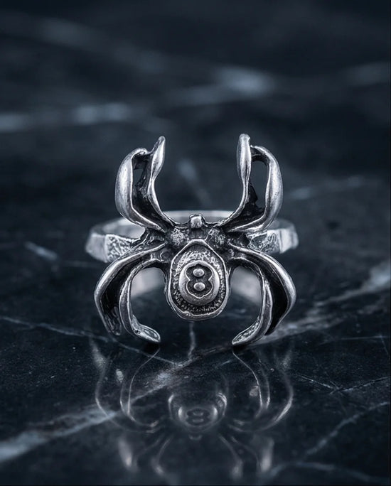 rachnid Hustle: 8-Ball Spider Statement Ring