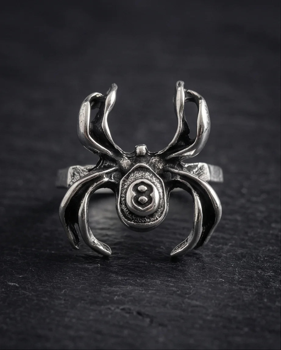 rachnid Hustle: 8-Ball Spider Statement Ring
