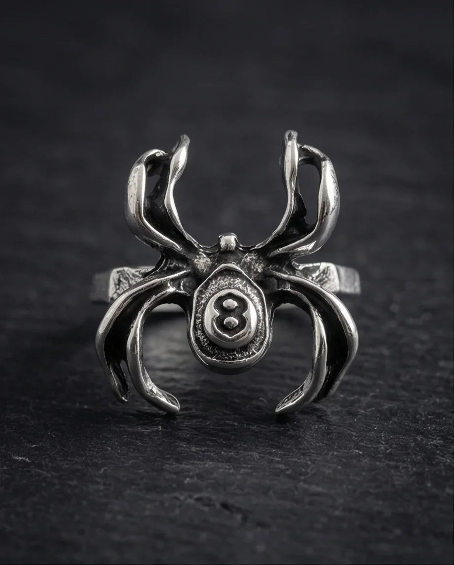 rachnid Hustle: 8-Ball Spider Statement Ring