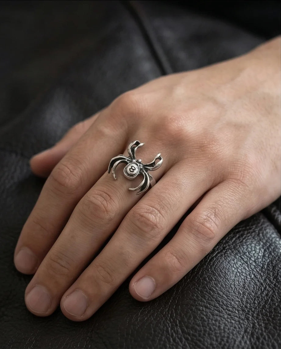 rachnid Hustle: 8-Ball Spider Statement Ring