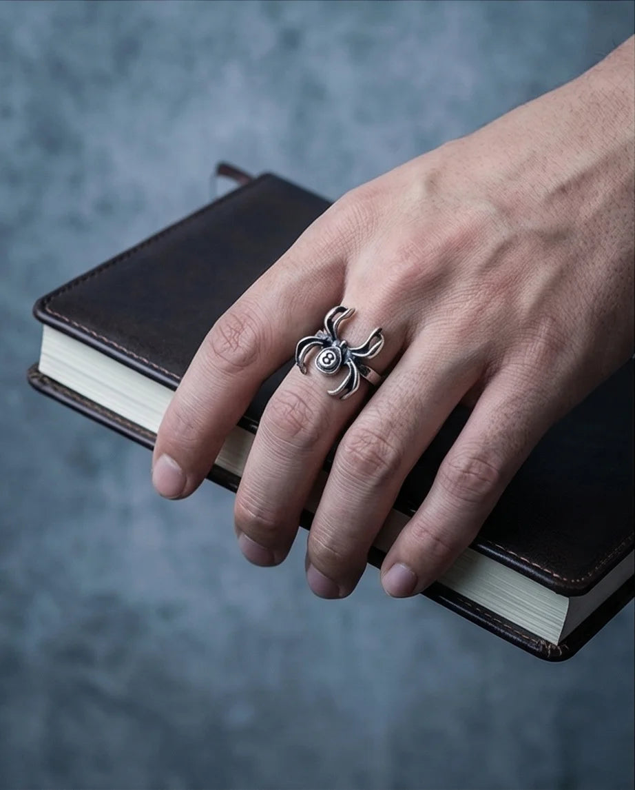 rachnid Hustle: 8-Ball Spider Statement Ring