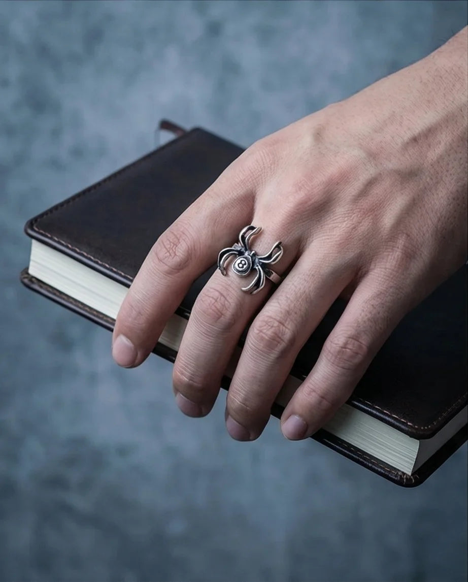 rachnid Hustle: 8-Ball Spider Statement Ring