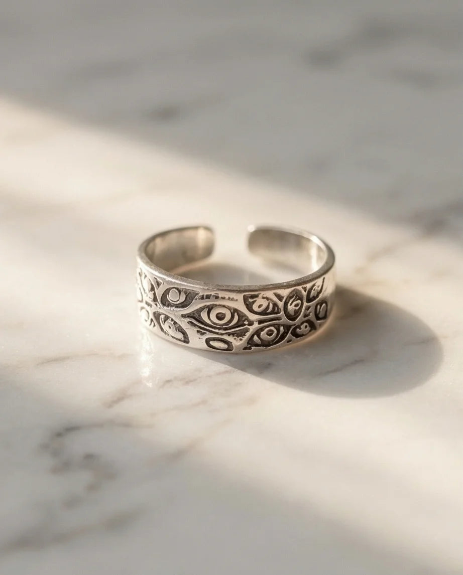 The Watchful Gaze: Multi-Eye Antique Silver Ring