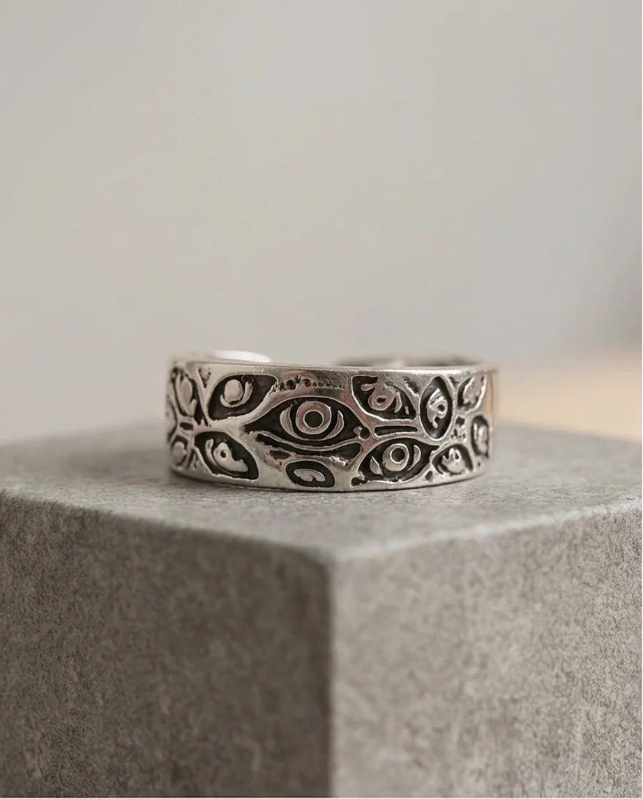 The Watchful Gaze: Multi-Eye Antique Silver Ring