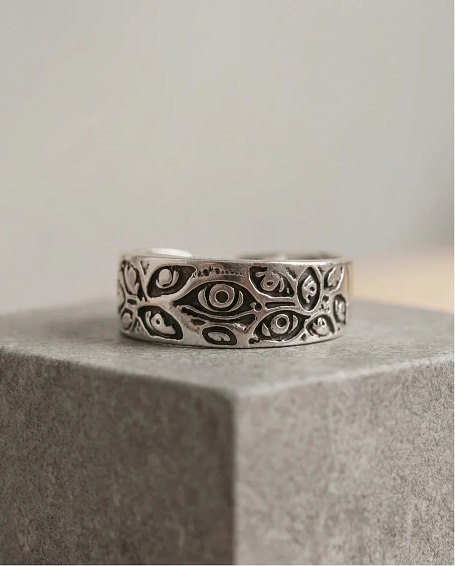 The Watchful Gaze: Multi-Eye Antique Silver Ring