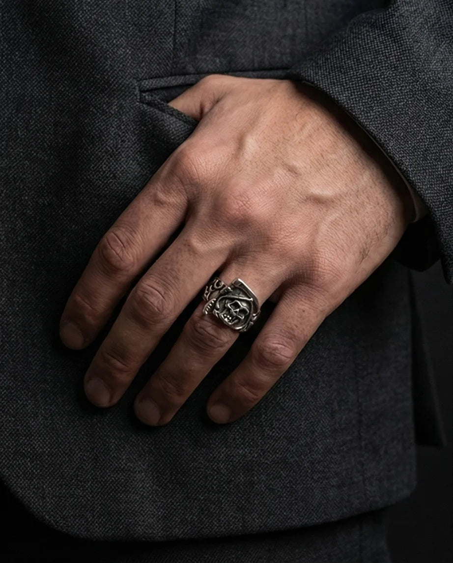 The Soul Collector: Gothic Skull & Scythe Statement Band