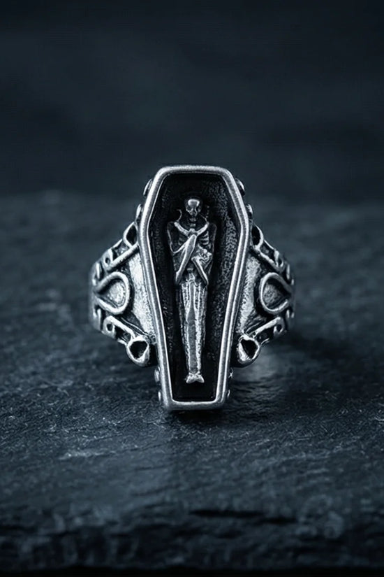 Midnight Eternal: Skeleton Coffin Gothic Ring