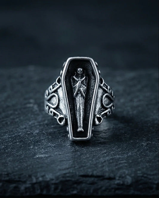 Midnight Eternal: Skeleton Coffin Gothic Ring