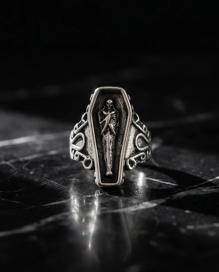 Midnight Eternal: Skeleton Coffin Gothic Ring