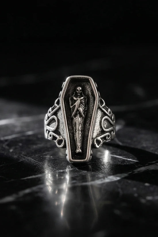 Midnight Eternal: Skeleton Coffin Gothic Ring